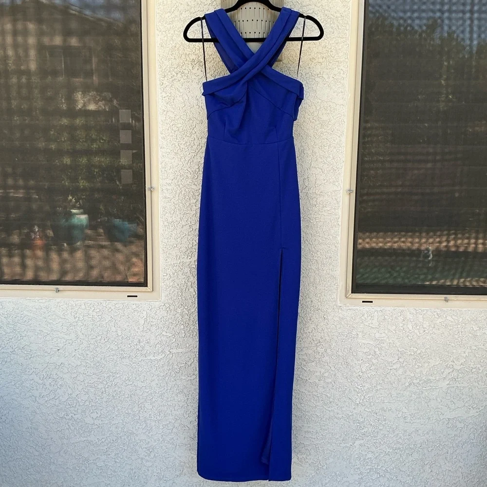 NWT Lulu’s Head to Cocktail Hour Royal Blue Halter Neck Maxi Dress Medium Chic
